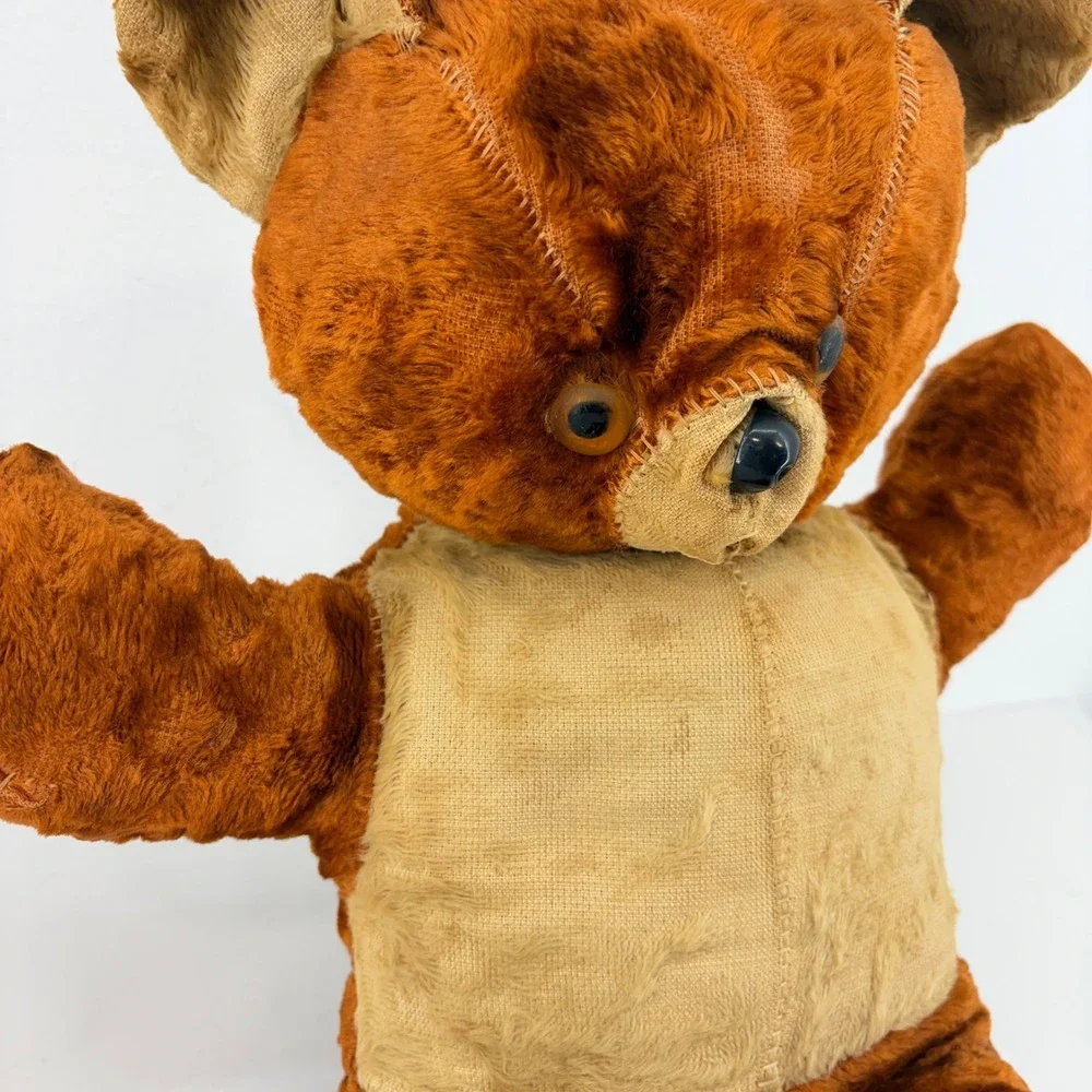 Vintage 60s Brown Tan Plush Teddy Bear Stuffed Animal Shabby Chic Well Loved